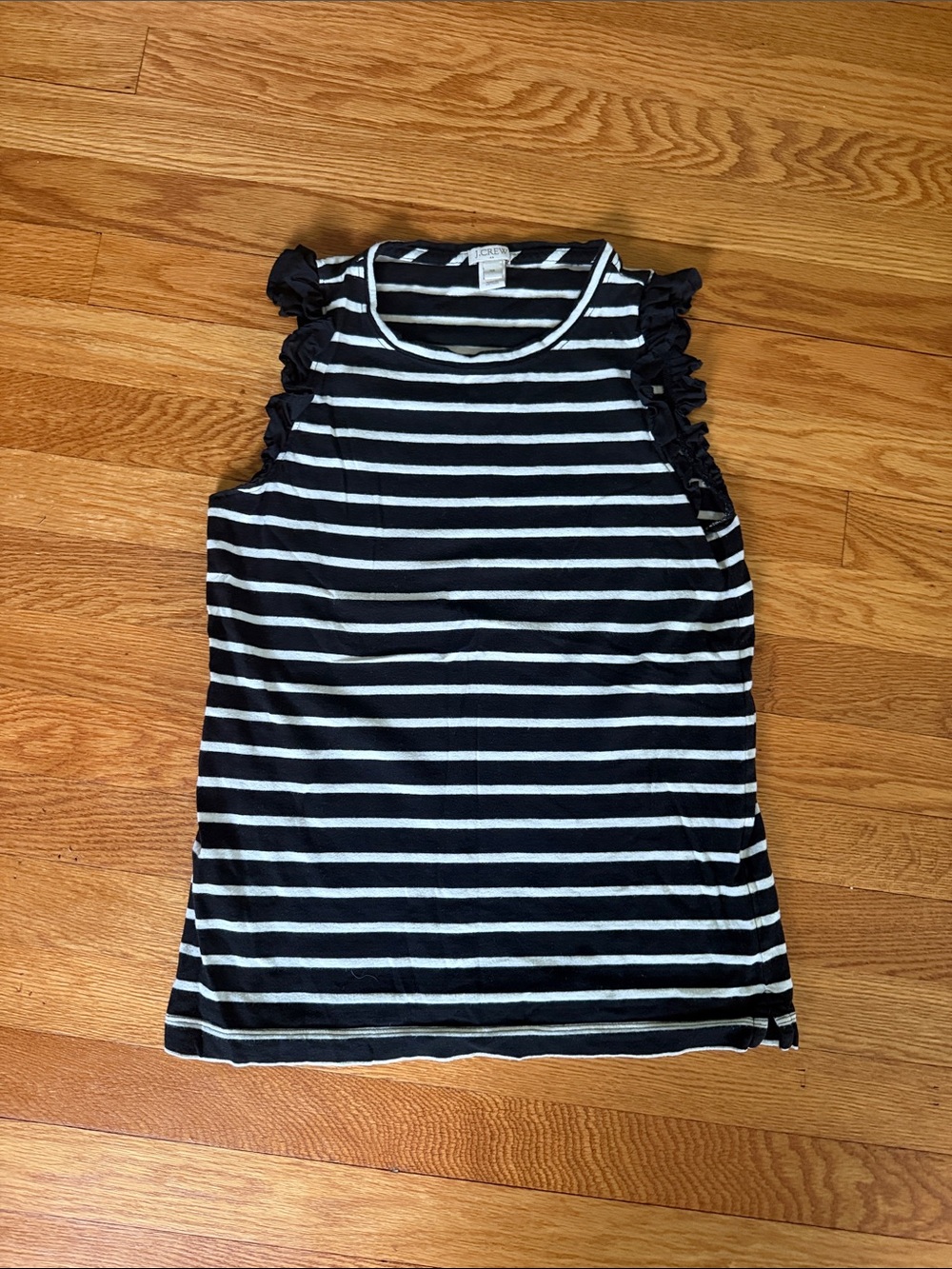 JCrew factory black white striped ruffle tank